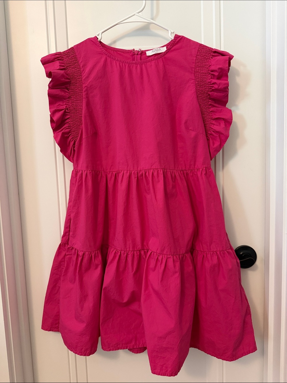 Avara Bright Pink Ruffle Sleeve Tiered Mini Dress